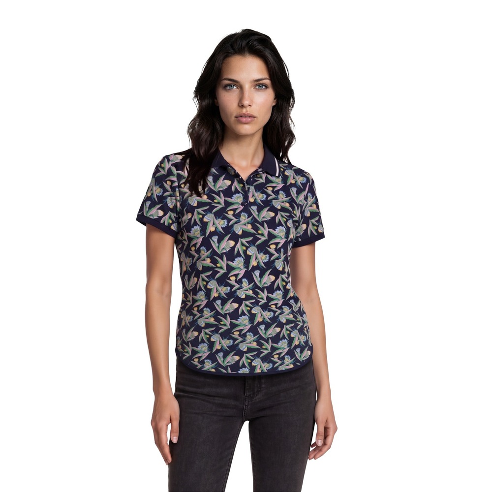 NEW RLX Ralph Lauren Polo Shirt Top Women's Size Small Blue Tropical Floral Golf